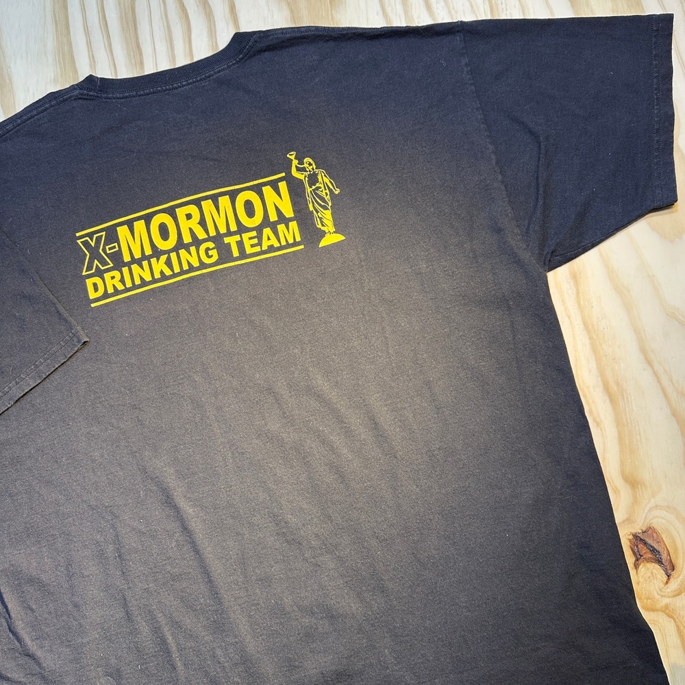 Hanes Mens 2XL Black X-Mormon Drinking Team Graphic T-Shirt Novelty Humor Tee